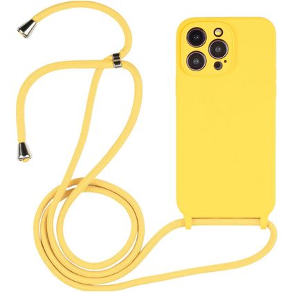 Mobigear Lanyard iPhone 14 Pro Siliconen Hoesje met koord - Geel