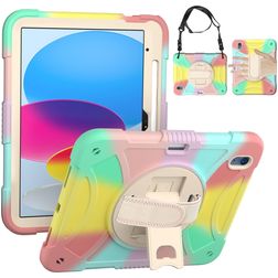 Mobigear SureGrip iPad 10 (2022) Hoes Hard Kunststof,Siliconen Backcover + Stylus Houder + Schouderband + Standaard - Rainbow