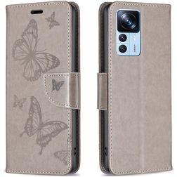 Mobigear Butterfly Xiaomi 12T Pro Hoesje Bookcase Portemonnee - Grijs