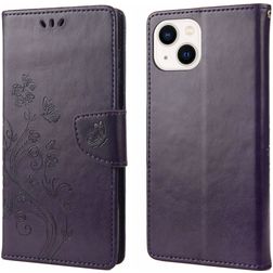 Mobigear Flowers iPhone 14 Hoesje Bookcase Portemonnee - Paars