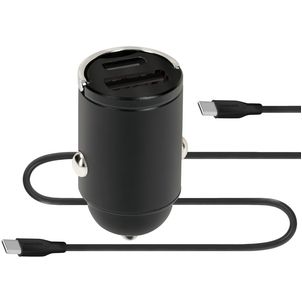 Mobiparts Car Charger Dual USB / USB-C Autolader USB-C 1 Meter Fast Charge 30W 3A - Zwart