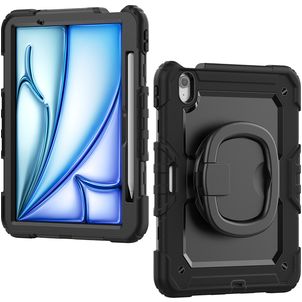 Mobilize Rotating Defender iPad Air 11 Inch (2024) Hoes Hard Kunststof,Siliconen Backcover + Schouderband + Standaard - Zwart