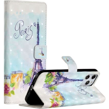Mobigear Design iPhone 12 Pro Max Hoesje Bookcase Portemonnee - Eiffeltoren