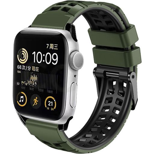 Mobigear Aero Armor Siliconen Apple Watch Bandje Gespsluiting - 42/41/40/38 mm - Legergroen