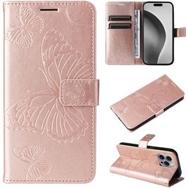 Mobigear Butterfly iPhone 16 Pro Max Hoesje Bookcase Portemonnee - Roségoud