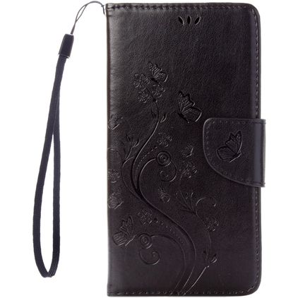 Mobigear Flowers iPhone SE (2022) Hoesje Bookcase Portemonnee - Zwart