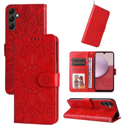 Mobigear Sunflower Samsung Galaxy A14 Hoesje Bookcase Portemonnee - Rood