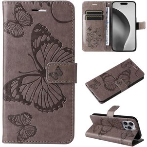 Mobigear Butterfly iPhone 16 Pro Max Hoesje Bookcase Portemonnee - Grijs