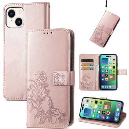 Mobigear Clover iPhone 15 Plus Hoesje Bookcase Portemonnee - Roségoud