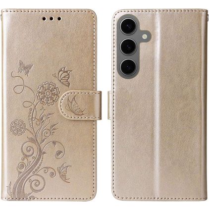 Mobigear Flowers Samsung Galaxy S24 FE Hoesje Bookcase Portemonnee - Goud