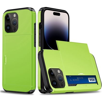Mobigear Card iPhone 15 Pro Hoesje Hardcase Backcover Shockproof met Pasjeshouder - Groen