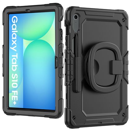 Mobilize Rotating Defender Samsung Galaxy Tab S10 FE Plus Hoes Hard Kunststof,Siliconen Backcover + Schouderband + Standaard - Zwart
