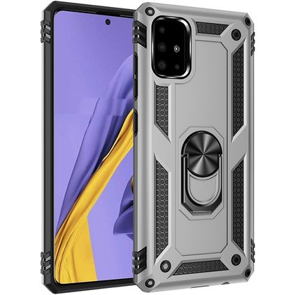 Mobigear Armor Ring Samsung Galaxy A51 Hoesje Hardcase Backcover Shockproof met Ringhouder - Zilver