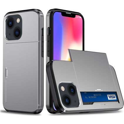 Mobigear Card iPhone 15 Hoesje Hardcase Backcover Shockproof met Pasjeshouder - Grijs
