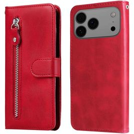 Mobigear Zipper iPhone 17 Pro Max Hoesje Bookcase Portemonnee - Rood
