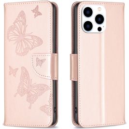 Mobigear Butterfly iPhone 16 Pro Hoesje Bookcase Portemonnee - Roségoud