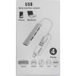 Xccess 4 USB Hub USB-A / USB-C naar USB-A Hub 0.1 Meter - Grijs