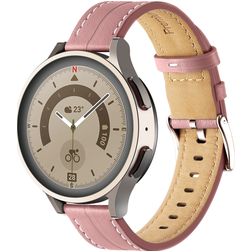 Mobigear Stitched Leren Smartwatch Bandje Gespsluiting - 22 mm - Roze