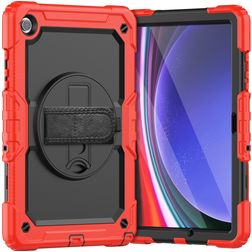 Mobigear SureGrip Xtreme Samsung Galaxy Tab A9 Plus (2023) Hoes Hard Kunststof,Siliconen Backcover + Schouderband + Standaard - Rood