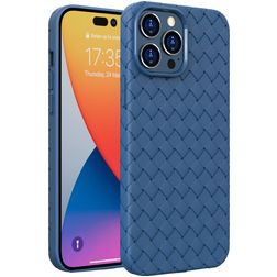 Mobigear Woven iPhone 14 Pro Max Hoesje Flexibel TPU Backcover - Donkerblauw