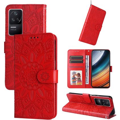 Mobigear Sunflower POCO F4 Hoesje Bookcase Portemonnee - Rood