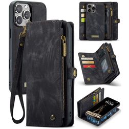 CaseMe 008 iPhone 16 Pro Max Hoesje Uitneembare 2in1 Bookcase Portemonnee - Zwart
