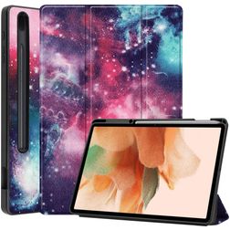 Mobigear Tri-Fold Gel Samsung Galaxy Tab S7 FE Hoes TPU,Kunstleer Bookcase + Stylus Houder - Milky Way