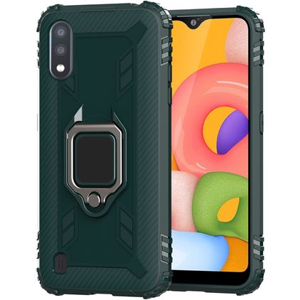 Mobigear Armor Ring Samsung Galaxy A01 Hoesje Flexibel TPU Backcover Shockproof met Ringhouder - Groen