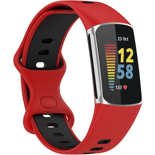 Mobigear Sport Dual Siliconen Fitbit Charge 5 Bandje Druksluiting - Zwart / Rood