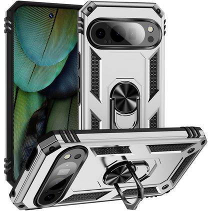 Mobigear Armor Ring Google Pixel 9 Pro Hoesje Hardcase Backcover Shockproof met Ringhouder - Zilver