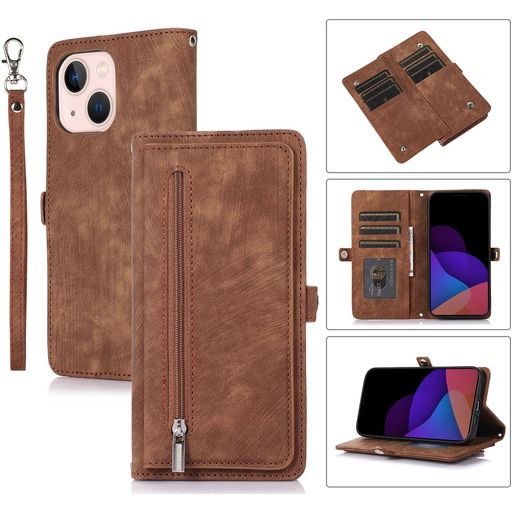 Mobigear Zipper iPhone 14 Hoesje Bookcase Portemonnee - Bruin