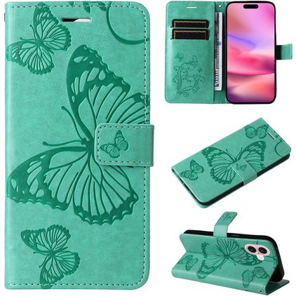 Mobigear Butterfly iPhone 16 Hoesje Bookcase Portemonnee - Groen