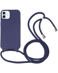 Mobigear Lanyard iPhone 16 Siliconen Hoesje met koord - Donkerblauw