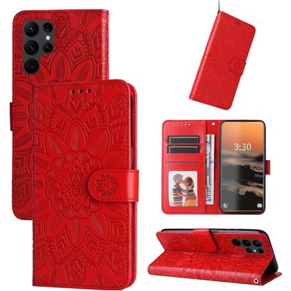 Mobigear Sunflower Samsung Galaxy S23 Ultra Hoesje Bookcase Portemonnee - Rood