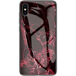 Mobigear Marble Glass iPhone XS Hoesje Gehard Glas Backcover - Zwart / Rood