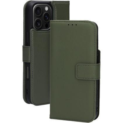 Mobiparts iPhone 16 Pro Max MagSafe Hoesje Echt Leer Uitneembare 2in1 Bookcase Portemonnee - Groen