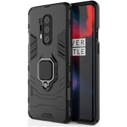 Mobigear Armor Ring OnePlus 8 Pro Hoesje Hardcase Backcover Shockproof met Ringhouder - Zwart