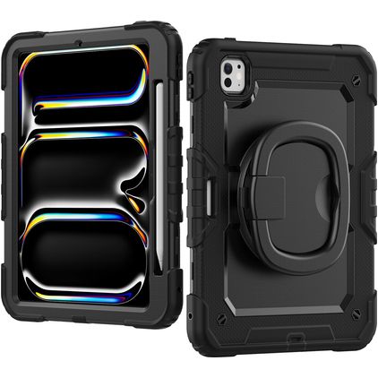Mobilize Rotating Defender iPad Pro 11 Inch (2024) Hoes Hard Kunststof,Siliconen Backcover + Schouderband + Standaard - Zwart