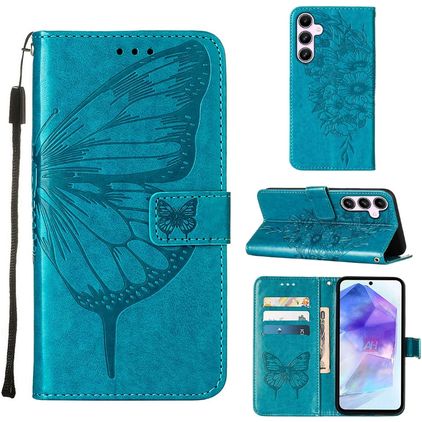 Mobigear Butterfly Samsung Galaxy A55 Hoesje Bookcase Portemonnee - Blauw