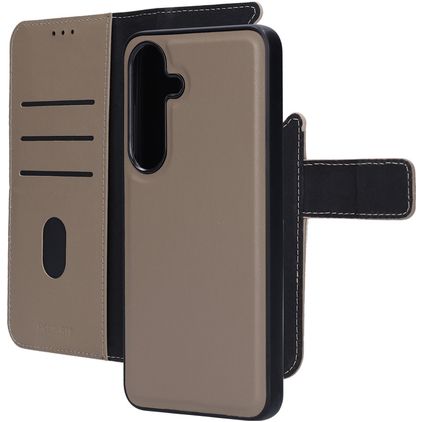 Mobiparts Samsung Galaxy S25 Hoesje Echt Leer Uitneembare 2in1 Bookcase Portemonnee - Taupe