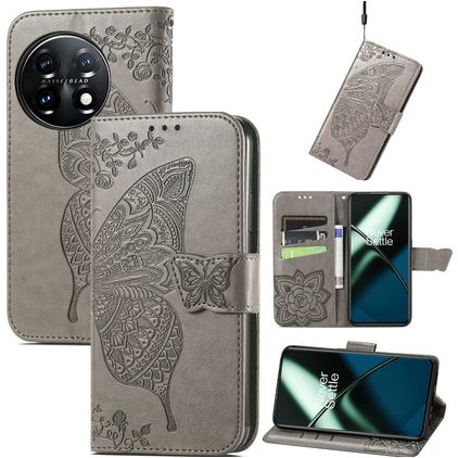 Mobigear Butterfly OnePlus 11 Hoesje Bookcase Portemonnee - Grijs