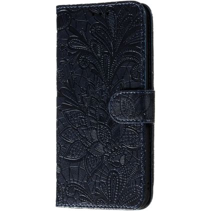 Mobigear Flowers Motorola Moto E6s (2020) Hoesje Bookcase Portemonnee - Donkerblauw
