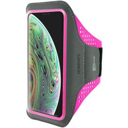Mobiparts Comfort Fit Telefoonhouder Hardlopen iPhone XS Sport Hoesje Neopreen Sportarmband - Neon Pink