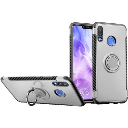 Mobigear Armor Ring Huawei Nova 3 Hoesje Hardcase Backcover Shockproof met Ringhouder - Zilver