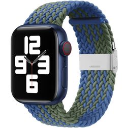 Mobigear Braided Nylon Apple Watch Bandje Klemsluiting - 49/46/45/44 mm - Blauw / Groen