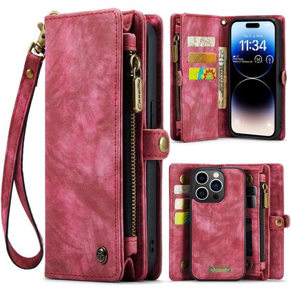 Caseme 008 iPhone 14 Pro Hoesje Uitneembare 2in1 Bookcase Portemonnee - Rood