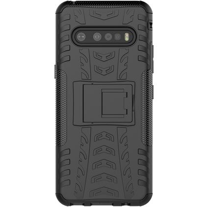 Mobigear Tire LG V60 ThinQ Hoesje Hardcase Backcover Shockproof met Standaard - Zwart