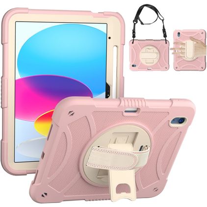 Mobigear SureGrip iPad 11 (2025) Hoes Hard Kunststof,Siliconen Backcover + Stylus Houder + Schouderband + Standaard - Roze
