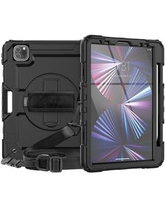 Mobigear SureGrip Xtreme iPad Pro 11 Inch (2025) Hoes Hard Kunststof,Siliconen Backcover + Stylus Houder + Schouderband + Standaard - Zwart