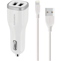 Mobiparts Dual USB Autolader Apple Lightning 1 Meter 24W 4.8A - Wit